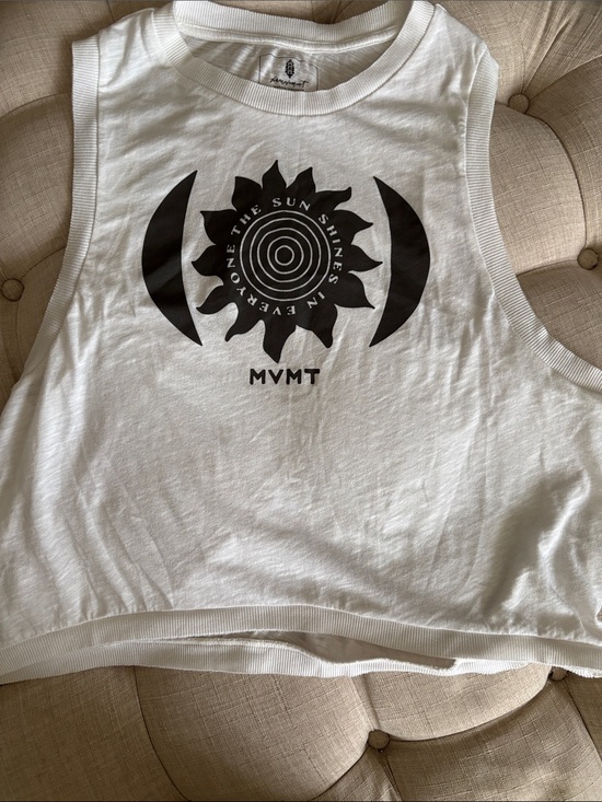 FP Movement by Free People Tops - FP Movement by Free People White Crop Tank with Black Sun Graphic